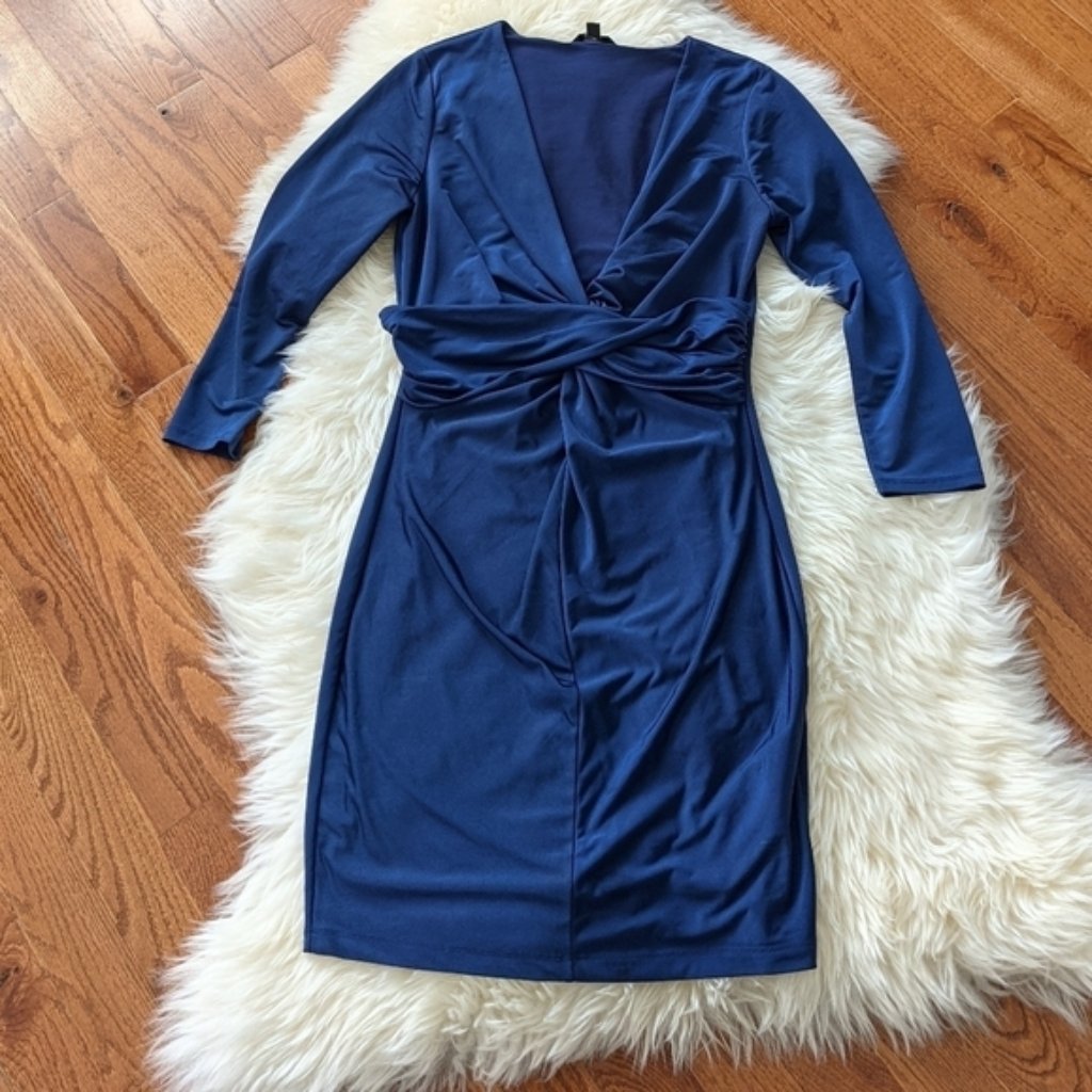 Guess Womens Long Sleeve Blue Twist Front Dress Small